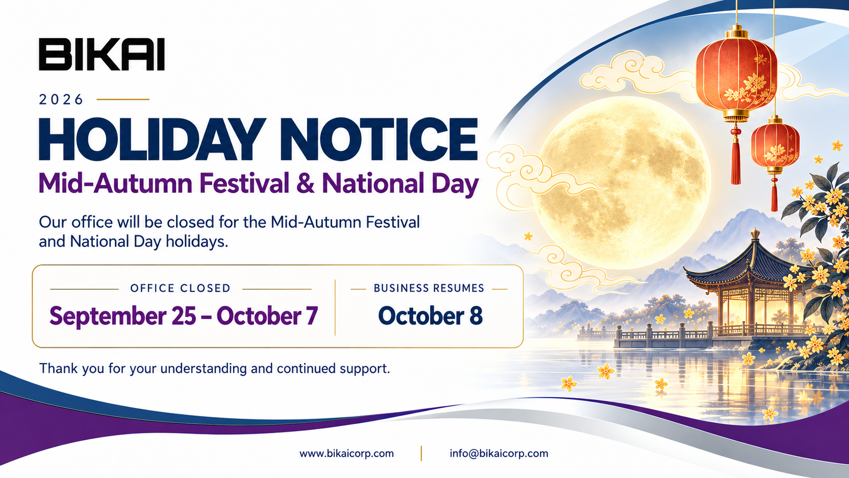 Mid-Autumn Festival & National Day Holiday Notice 2026